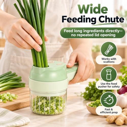 4 in 1 Handheld Electric Vegetable Cutter, Wireless Vegetable Cutter (800mAh Green) - Image 3