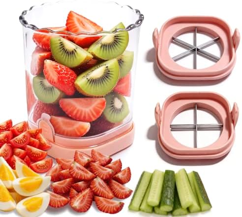 CEHNCEH 2-in-1 Fruit Slicer Cup Detachable Perfect Stainless Steel (Pink) by CEHNCEH