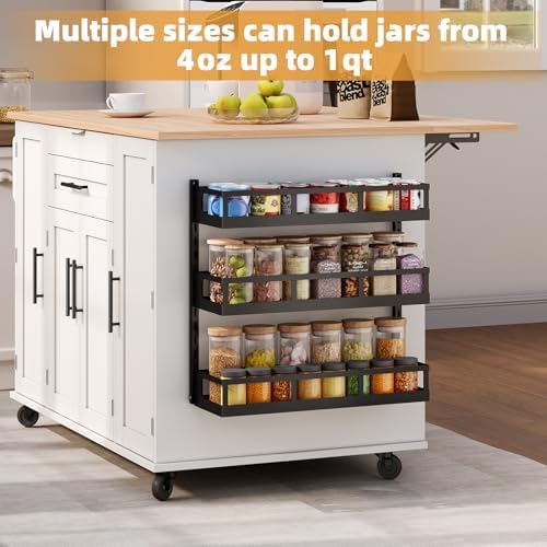 Wall Mount Spice Rack Organizer 5 Tier Height-Adjustable Hanging Spice Shelf Storage for Kitchen Pantry Cabinet, Dual-Use Seasoning Holder Rack with Hooks, Black-Patented