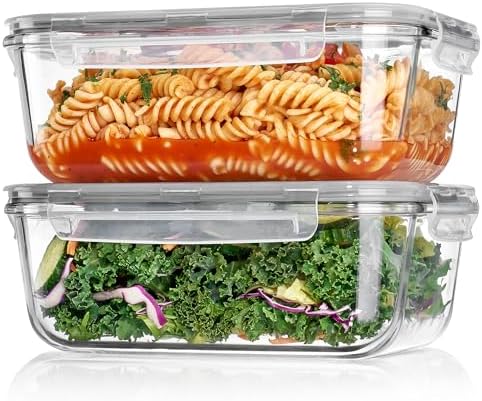 2Pack 1860ml/63oz Large Glass Storage Containers With Lids, Grey