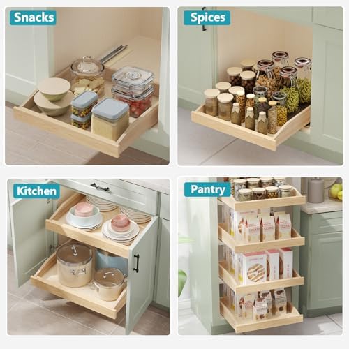 Pull Out Cabinet Drawer for Kitchen Cabinets 25.5" W x 21" D, Pull Out Cabinet Organizer, Bottom Assembly, Requires At Least 26.5” Cabinet Opening, 2PCS