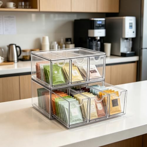 Tea Bag Organizer K Cup Holder Drawer Coffee Pods Storage, 2 Pack