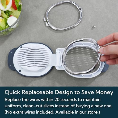 KITCHENDAO Replaceable Egg Slicer with Stainless Steel Wires, Egg Cutter for Hard-Boiled Eggs, Dual-Direction Cutting, Heavy-Duty Egg Dicer, Non-Slip Base & Handle, Dishwasher Safe - Image 2