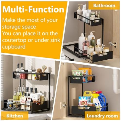 Under Kitchen Sink Organizers and Storage, Black, 1 Pack