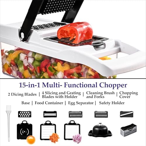 Vegetable Cutter 12-in-1, Multi-Purpose Vegetable Slicer and Chopper with 7 Interchangeable Blades, Container, Egg Separator, Hand Protector & Cleaning Brush – Vegetable Choppers & Salad Cutter - Image 5