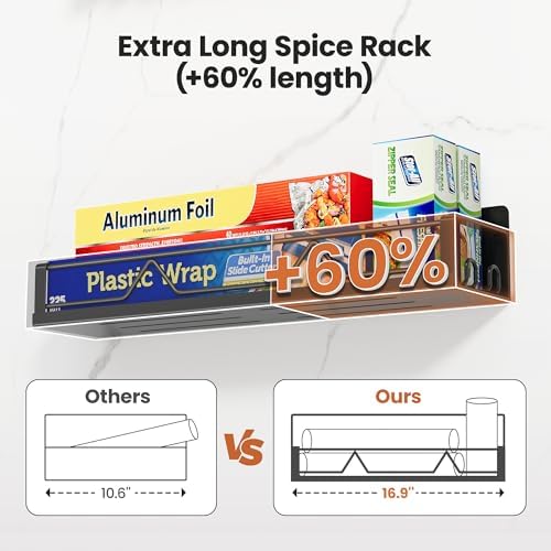 16.9 Inch Large Capacity Magnetic Spice Rack for Refrigerator Black, 4 Pack
