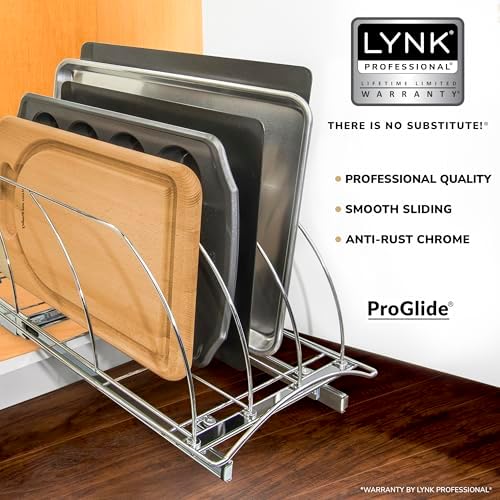 Pull Out Cookie Sheet Organizer for Cabinet – Baking Sheet Organizer – Sheet Pan Organizer - Lifetime Ltd. Warranty – 10” x 21” Deep Inside Cabinet, Chrome