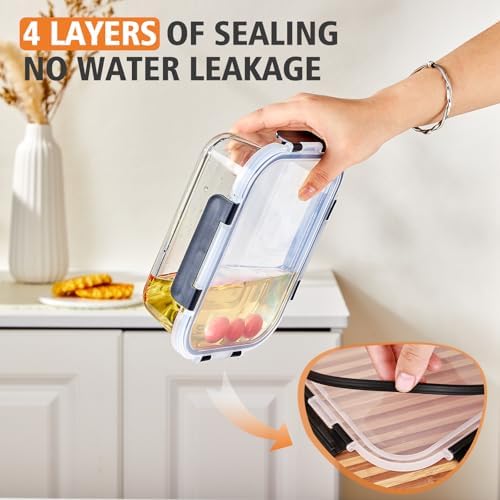 8 Pack 36OZ Glass Food Storage Containers with Lids, Meal Prep Containers, Airtight Bento Boxes with Leak Proof Locking for Microwave, Oven, Freezer and Dishwasher, BPA Free