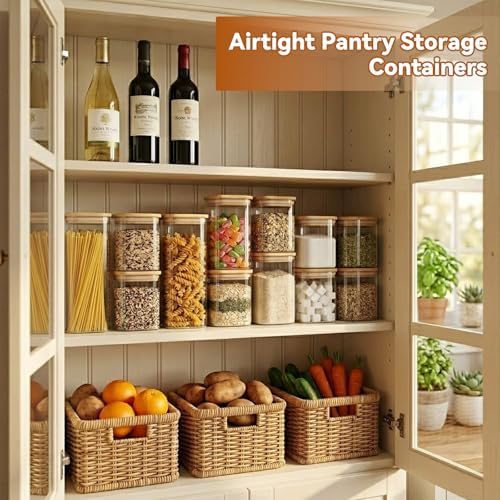 5PCSGlass Storage Containers with Lids, Airtight Pantry Storage Containers Glass Jars Kitchen Canisters Flour Sugar Food Storage Dishwasher Safe (0.5Qt*1/0.85Qt*1/1.2Qt*1/1.6Qt*1/2.3Qt*1)