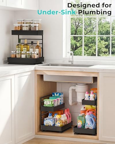 Under Sink Organizer, Adjustable Pull Out Rack for Tall Bottles