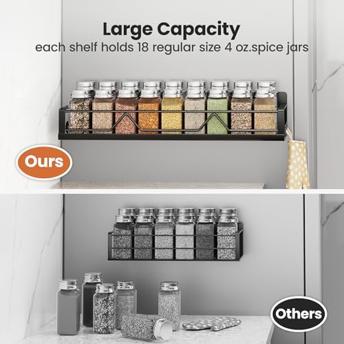 16.9 Inch Large Capacity Magnetic Spice Rack for Refrigerator Black, 4 Pack