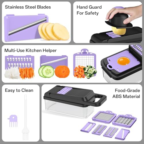 Veggie Chopper Vegetable Cutter, 12 in 1 Kitchen Gadget, Purple
