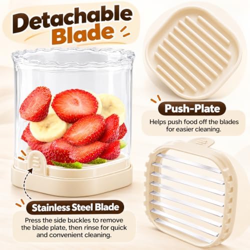 Creative Strawberry Slicer, Detachable Cutter with Push Plate (Beige) - Image 5