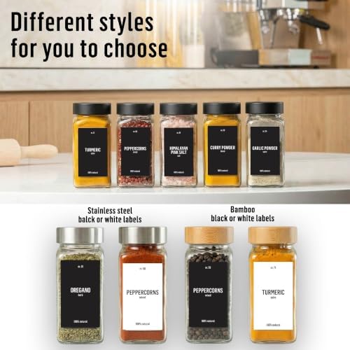 Glass Spice Jars with Lids 12x4oz - Airtight Spice Containers