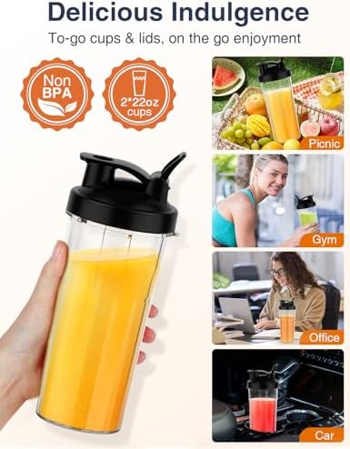 KOIOS Blender for Smoothies, Peak 900W Personal Blender for Kitchen Shakes and Smoothies, with 2×22oz Portable Cups and To-Go Lids, Detachable 4-Leaf Stainless Steel Blade, Nutrition Recipe, Blue - Image 3