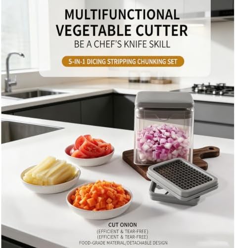 Vegetable Cutter,Food Chopper Manual Hand,for Potato Cutter & Fry Slicer - Functions as Potato Dicer,Onion Dicer,Veggie Shredder with 9 Blades,Easy to Clean, Dishwasher Safe-Essential Kitchen Gadgets - Image 4
