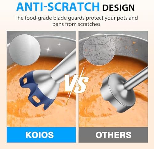 KOIOS Immersion Blender, 1000W Anti-scratch 3-in-1 Hand Blender, Upgraded 12 Speed Stainless Steel Blade Stick Blender with Turbo Mode, Whisk and Milk Frother, Non-BPA, Blue - Image 3