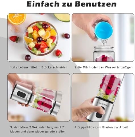 Glass Portable Blender Smoothies: Mini Personal Blender Shakes and Smoothies Small USB Rechargeable, Baby Food Travel Beach Office Sports Kitchen Gym Use - Image 7