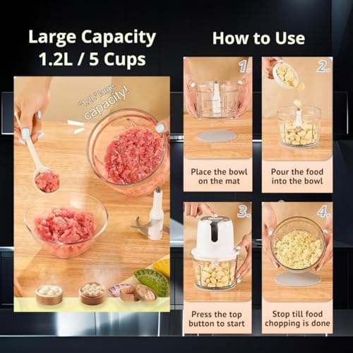 Cordless Food Processor & Meat Grinder, 5-Cup Electric Chopper, USB-C Rechargeable Battery Powered, Portable Wireless Mini Processor for Apartment, RV, Travel, Camping (Rose Gold) - Image 2