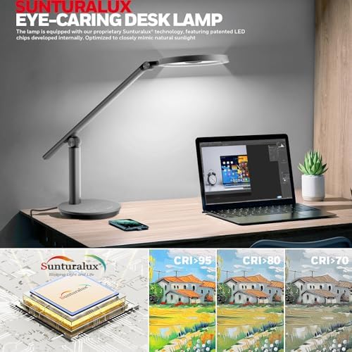 H6 Desk Lamp for Home Office, Dimmable Reading Table Light, Gray