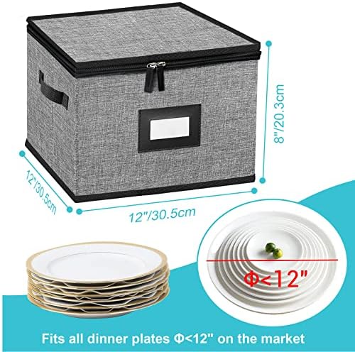 China Storage Containers-Quilted Dish Storage Containers with Lid Hard Shell for Moving Transport, Dinnerware Storage,Stackable Plate Storage,24 Felt Plate Dividers Included,2PACK 12*12*8in