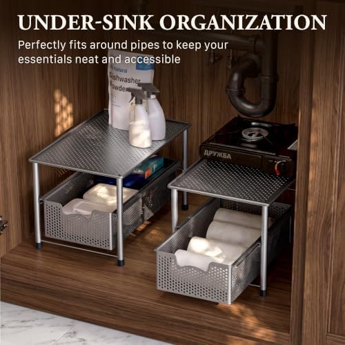 Stackable Under Sink Sliding Basket Drawer, Silver