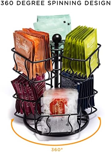 Tea Bag Organizer, 2-Tier Spinning Carousel for 60 Tea Bags (Black)
