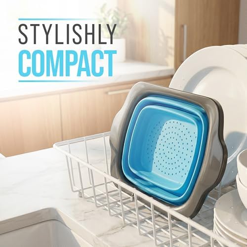 Blue XL Collapsible Silicone Over Sink Colander – 6 Quart