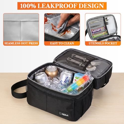 Insulated Lunch Bag for Men Women, Double Decker Leakproof, Black
