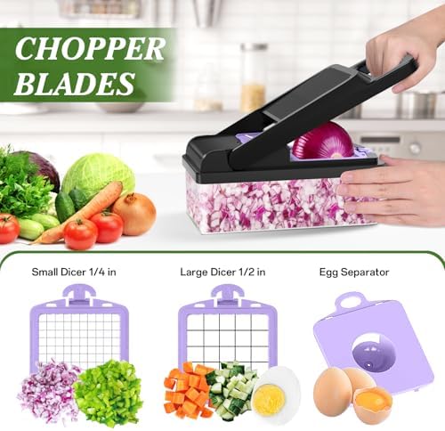 Veggie Chopper Vegetable Cutter, 12 in 1 Kitchen Gadget, Purple