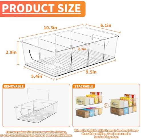 Stackable 6 Pack Snack Organizer for Pantry Shelf,Clear Pantry Organizers and Storage Bins for Fridge,Office,Cupboard,Plastic Pantry Snack Organizer For Breast Milk,Tea Bag,Food Storage Containers