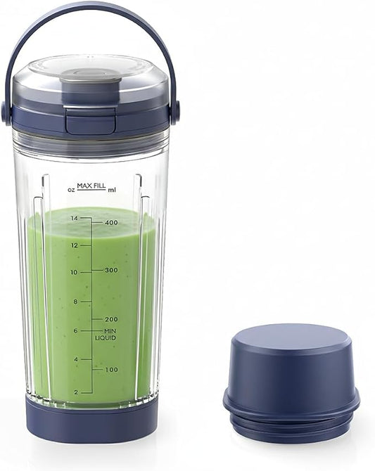 18 oz Vessel Cup Compatible with Ninja Blast Portable Blender, Accessories Sip Lid with Carry Handle, Bottom Cap and Blade Cover Fits for BC150/ BC100 Series Blender (Denim Blue)