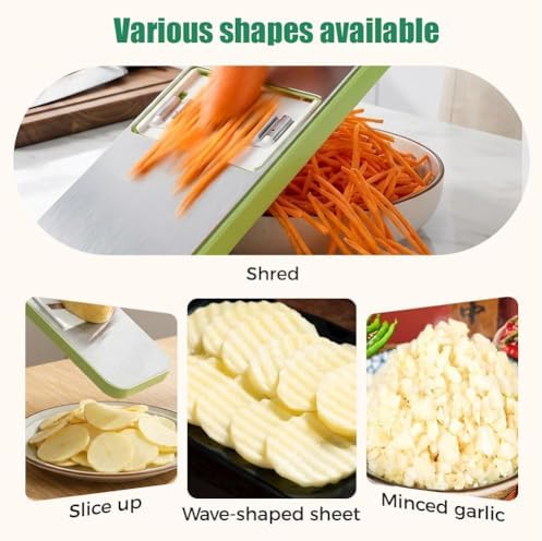 Kitchen Mandoline Slicer, Adjustable Vegetable Slicer, Potato Shredder, Tomato Slicer, Vegetable Cutter, Stainless Steel Professional with Safety Gloves green 2pcs - Image 2