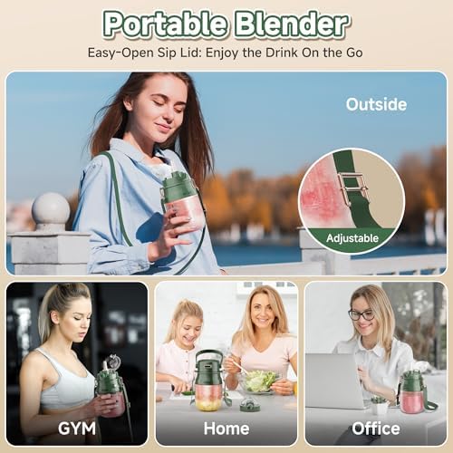 Portable Blender, Prasky Personal Blenders for Shakes and Smoothies with 27oz Cup, Lid and Shoulder Strap, Type-C USB Rechargeable, Personal Size Blenders BPA-free for Travel/Kitchen(Green) - Image 5