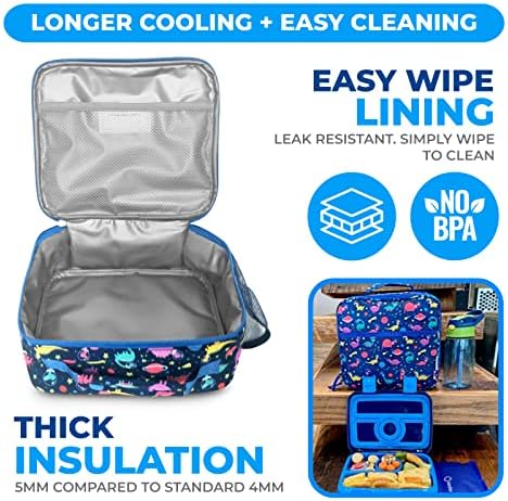 Kids Bento Lunch Box with Bag, Water Bottle & Ice Pack, Blue Dino