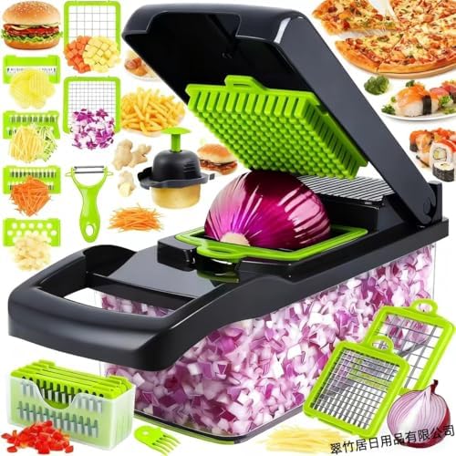 16-Piece Vegetable Chopper - 11 Interchangeable Blades Veggie Chopper with Container, Mandoline Slicer, Onion Chopper Dicer, Professional Food Cutter & Slicer Set for Kitchen by Unknown