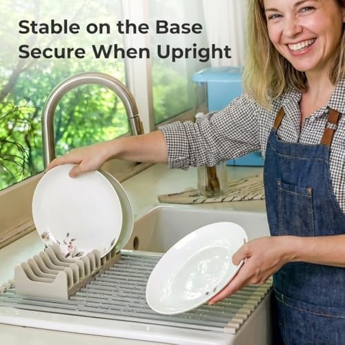 Medium Aluminum Roll Up Dish Drying Rack 17" x 13" with Dish Holder