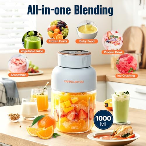 Portable Blender, Personal Smoothie juicer, Shaker blender, 33oz USB portable rechargeable juicer cup with 38 Blades for Kitchen, Travel, Gym， Office – Sky Blue - Image 2