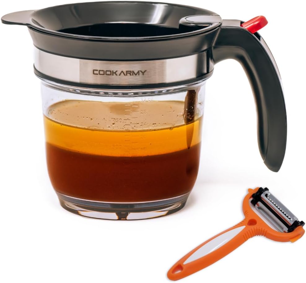 4-Cup Fat Separator for Cooking, Bottom Release and Oil Strainer