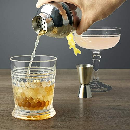 Professional Bartender Kit - 6PC Premium Cocktail Stainless Steel Shaker Set - 24oz Martini Shaker Gloss Finish, with Muddler, Stirring Spoon, 2X Wine Pourer, and Double Jigger