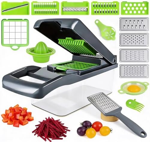 Vegetable Chopper, 15-in-1 Mandoline Slicer with Container, Dicer, Grater, Shredder, Hand Protector, 8.85 x 4.45 in by Unknown