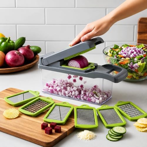 14 in 1 Food Chopper with Container - Vegetable Chopper Dicer Onion Chopper, French Fry Cutter, Mandolin Vegetable Slicer Potato Slicer, Multifunctional Veggie Chopper & Cheese Grater for Kitchen - Image 6