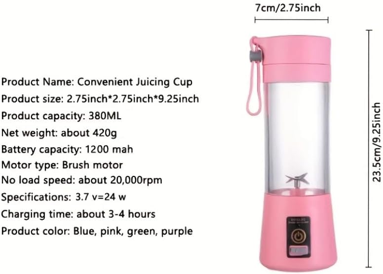 E&M's Portable Blender & Juicer Combo, USB Rechargeable, Pink, Mediam - Image 6