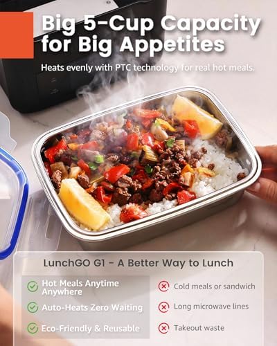 G1 Cordless Electric Heated Lunch Box, 5-Cup, Scheduled Heating