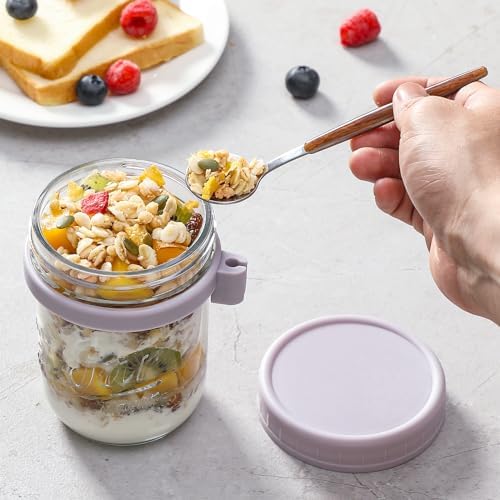 6 Pack Overnight Oats Containers with Lids and Spoons, 16 oz Glass Mason Overnight Oats Jars, Large Capacity Airtight Jars for Milk, Cereal, Fruit