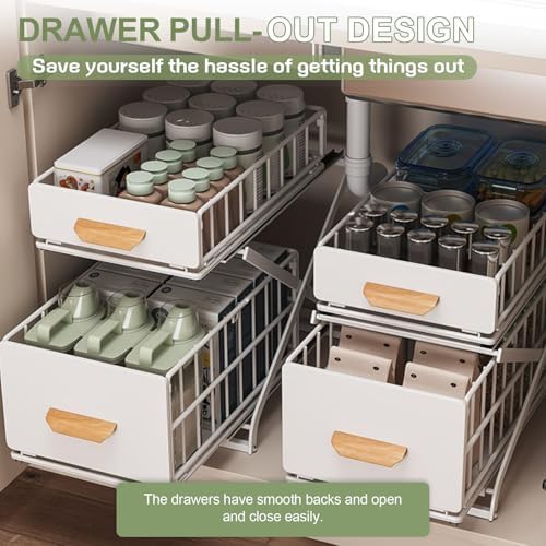 2 Tier Pull Out Cabinet Organizer, Under Sink Organizer, White