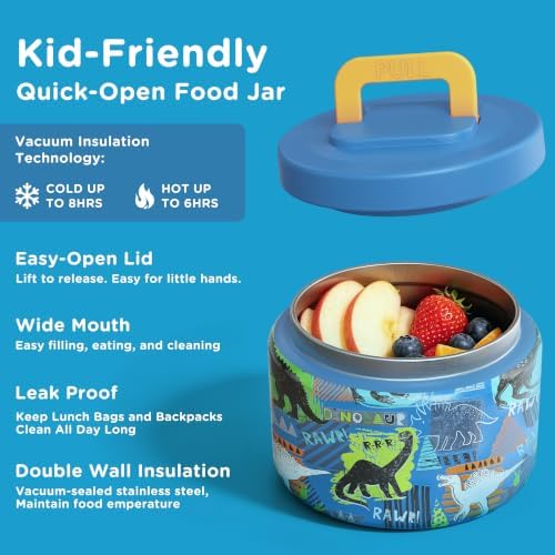 Bento Lunch Box for Kids With 8oz Soup thermo,Leak-proof Lunch Containers with 5 Compartment,thermo Food Jar and Lunch Bag, Food Containers for School (A-Blue(Dinosaur))