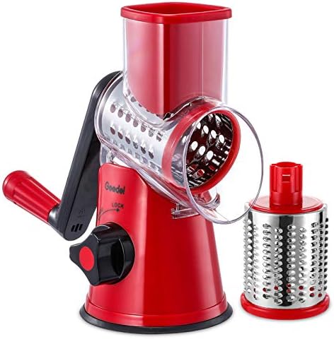 Geedel Rotary Cheese Grater, Kitchen Mandoline Vegetable Slicer with 2 Interchangeable Blades, Easy to Clean Rotary Grater Slicer for Fruit, Vegetables, Nuts by Geedel