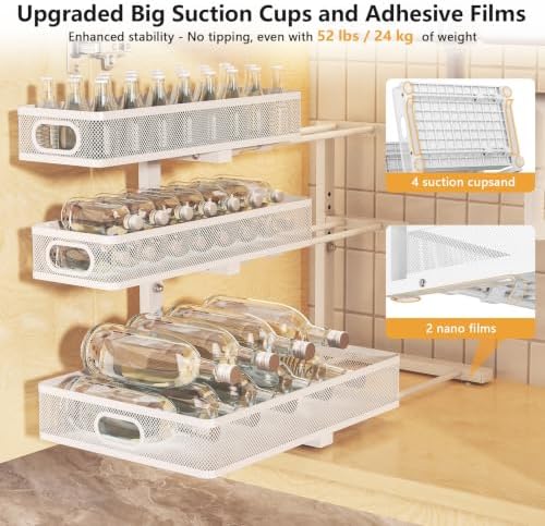 3-Tier Under Sink Organizer, Slide Out Drawer Rack, White, 1 Pack