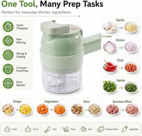 2027 Upgraded Multi Blade Chopper, 4 in 1 Handheld Electric Vegetable Cutter, Hand Held Vegetable Chopper, Mini Chopper Electric with Cleaning Brush, for Garlic Onion Meat Vegetables - Image 4